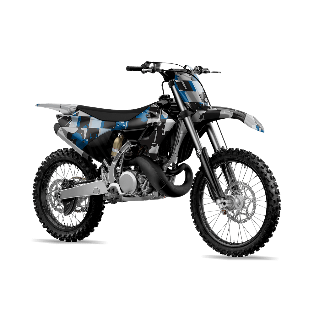 Broken Plaid Blue Tiger Camo Dirt Bike Vinyl Wrap