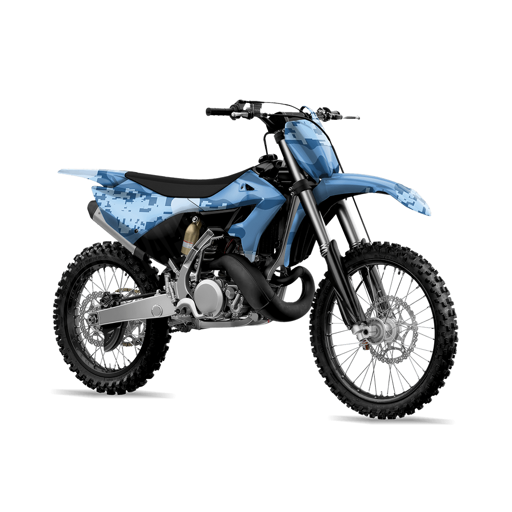 Compound Cool Blue Camo Dirt Bike Vinyl Wrap