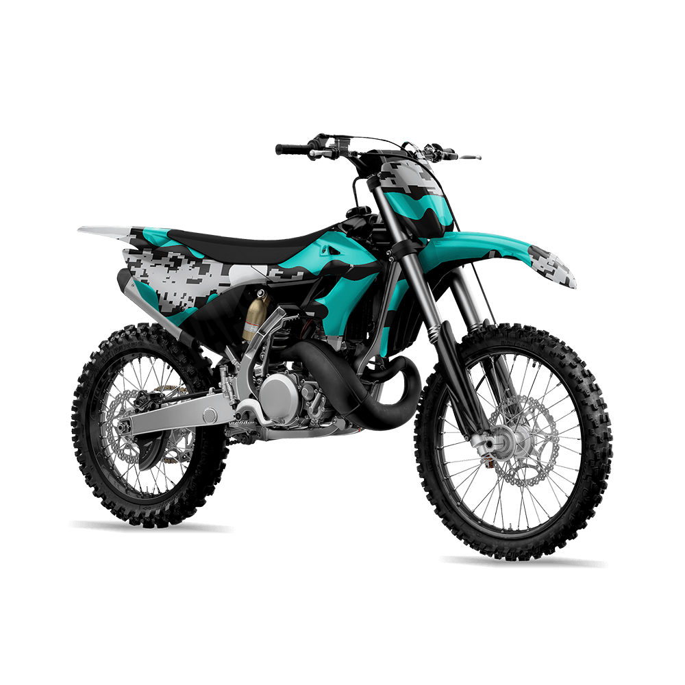Compound Tiffany Blue Tiger Camo Dirt Bike Vinyl Wrap
