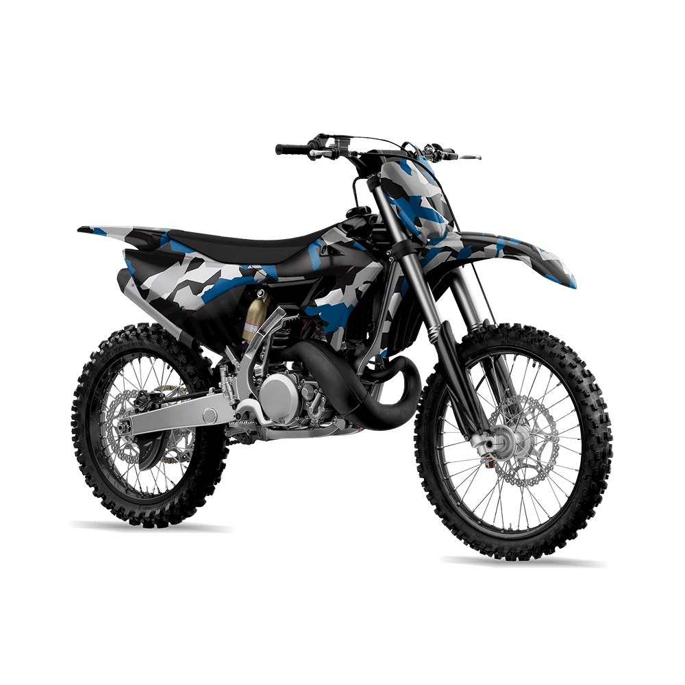 Erratic Blue Tiger Camo Dirt Bike Vinyl Wrap
