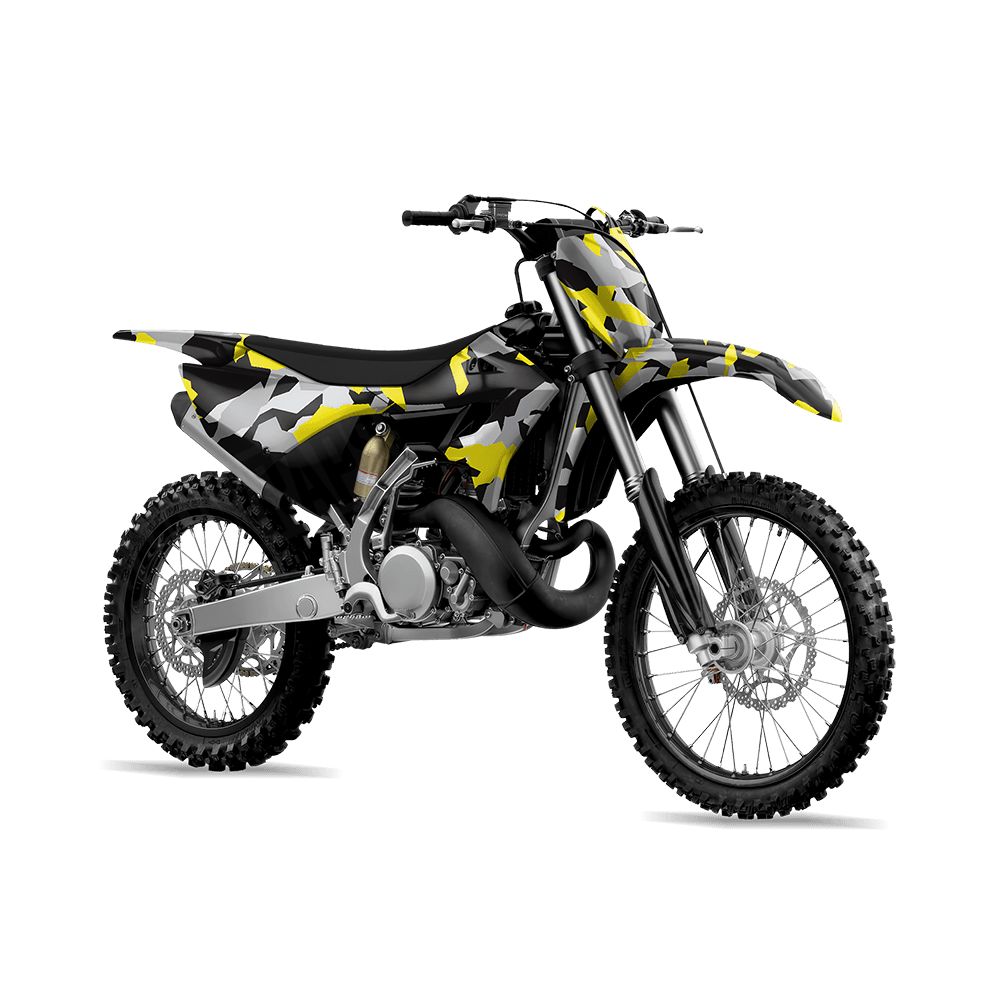 Erratic Yellow Tiger Camo Dirt Bike Vinyl Wrap