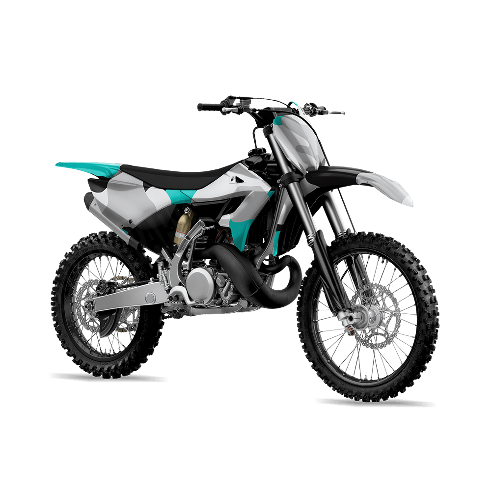 Jumbo Cumulus Tiffany Blue Tiger Camo Dirt Bike Vinyl Wrap