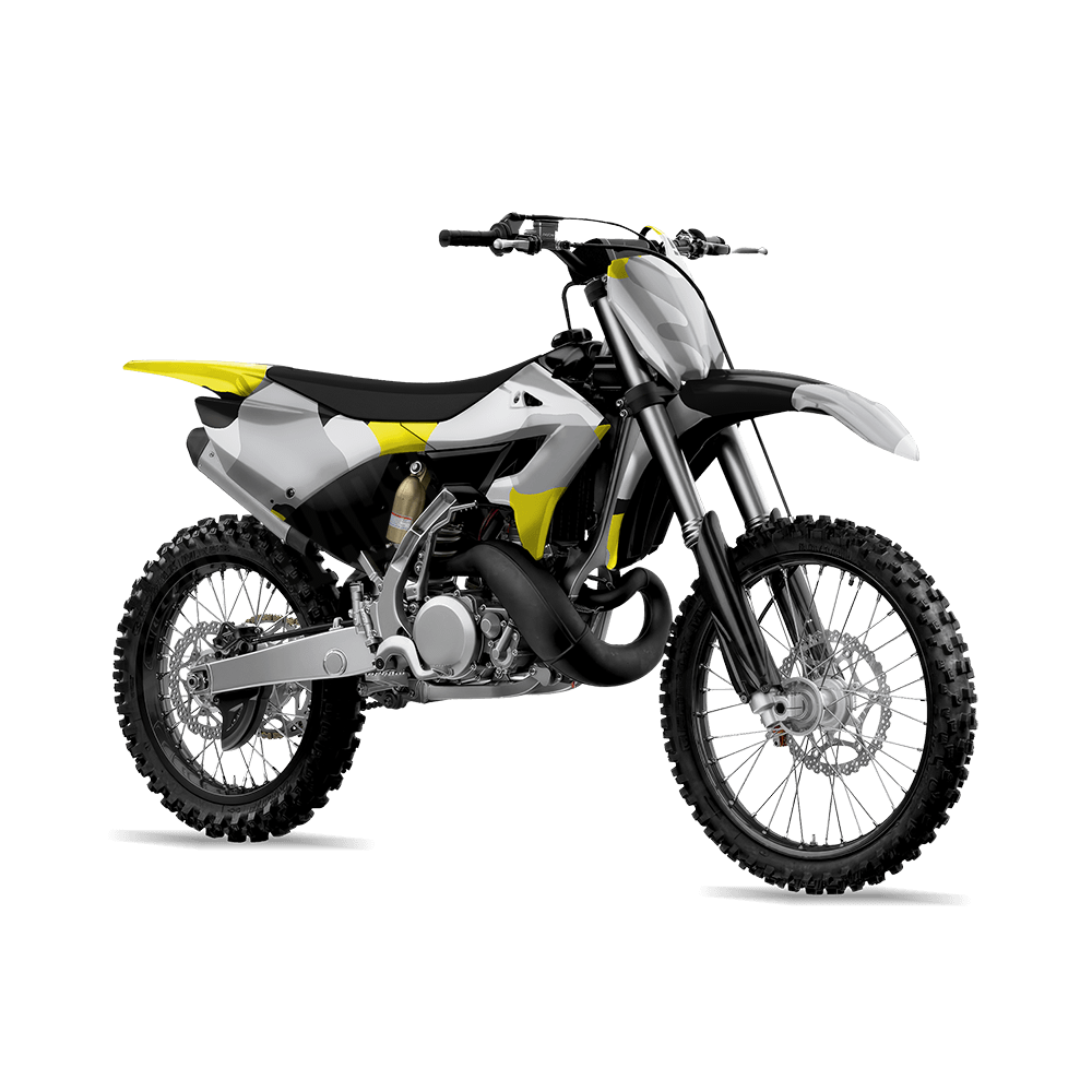 Jumbo Cumulus Yellow Tiger Camo Dirt Bike Vinyl Wrap