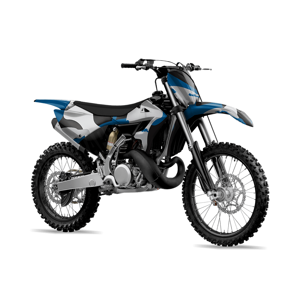 Jumbo Ragged Blue Tiger Camo Dirt Bike Vinyl Wrap