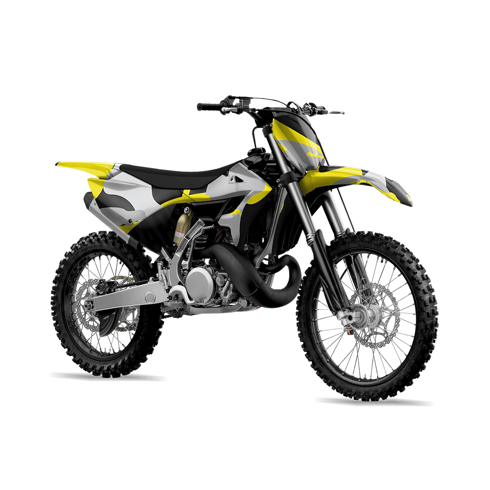 Jumbo Ragged Yellow Tiger Camo Dirt Bike Vinyl Wrap