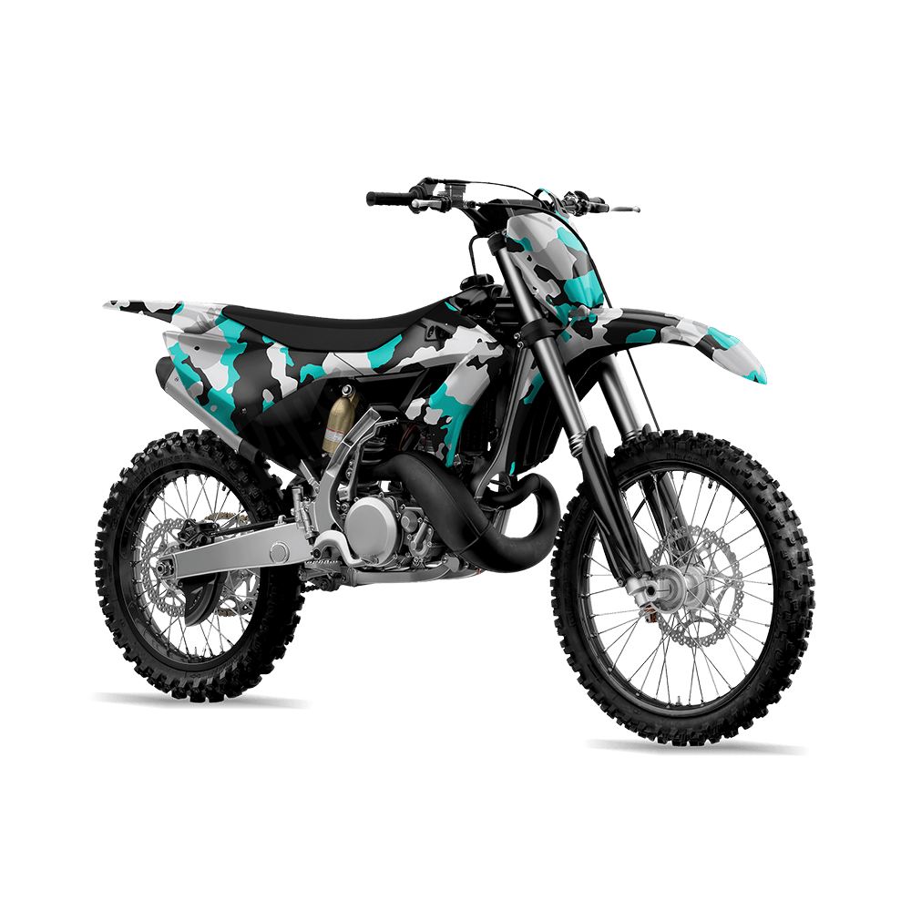 Large Cumulus Tiffany Blue Tiger Camo Dirt Bike Vinyl Wrap