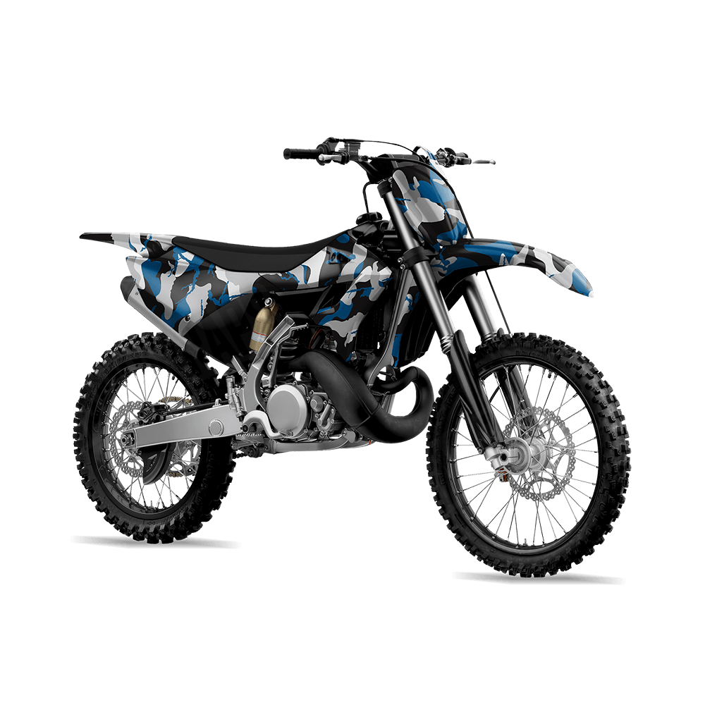 Large Ragged Blue Tiger Camo Dirt Bike Vinyl Wrap