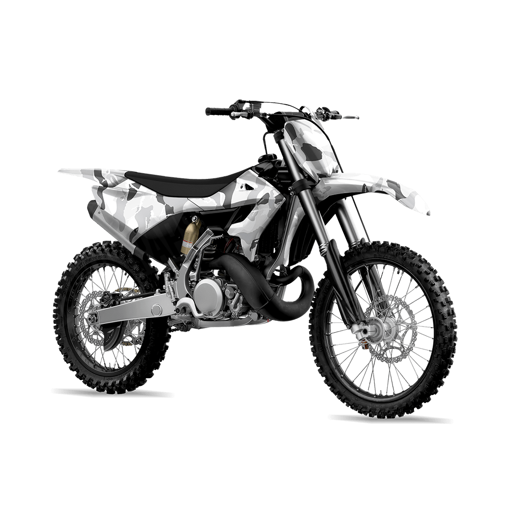 Large Ragged Snow Camo Dirt Bike Vinyl Wrap