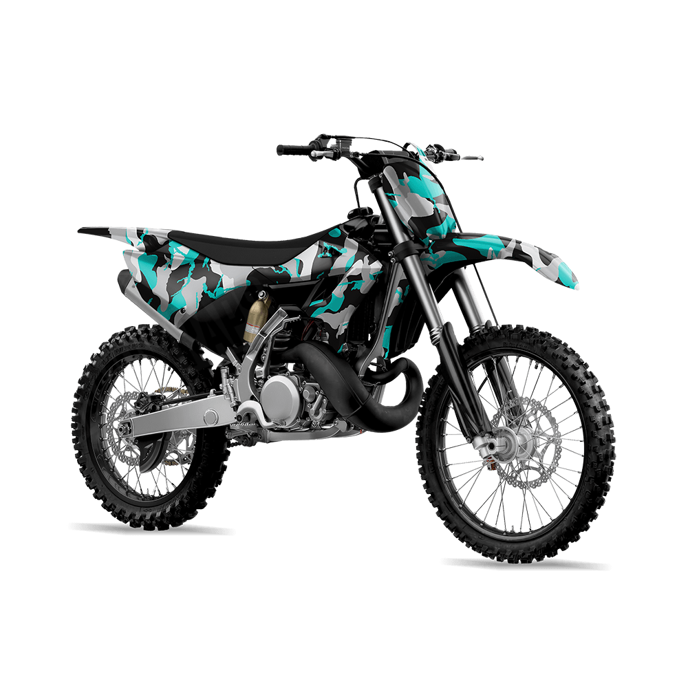 Large Ragged Tiffany Blue Tiger Camo Dirt Bike Vinyl Wrap