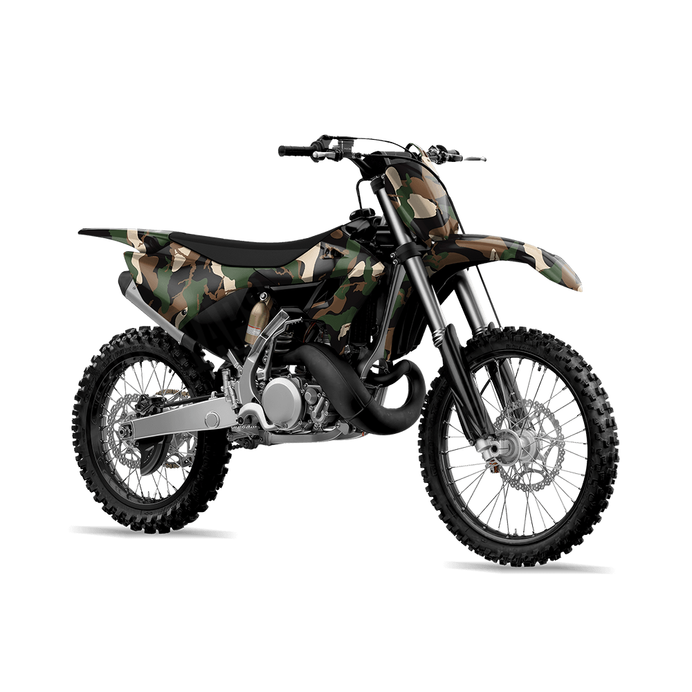 Large Ragged Woodland Camo Dirt Bike Vinyl Wrap