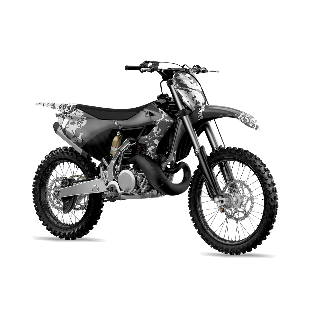 Pasted Snow Camo Dirt Bike Vinyl Wrap