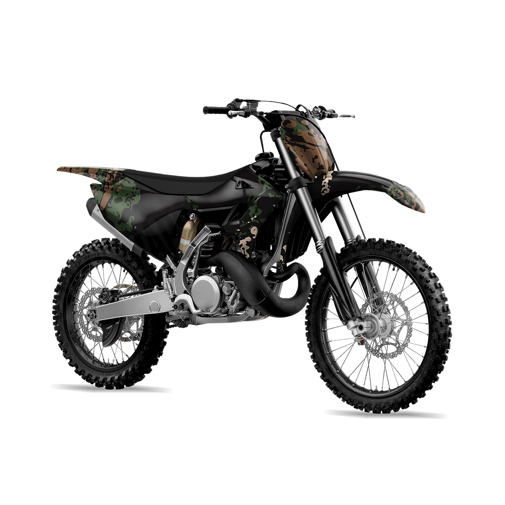 Pasted Woodland Camo Dirt Bike Vinyl Wrap