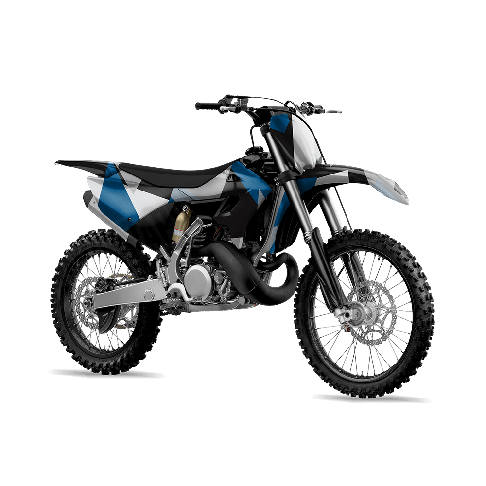 Shattered Blue Tiger Camo Dirt Bike Vinyl Wrap