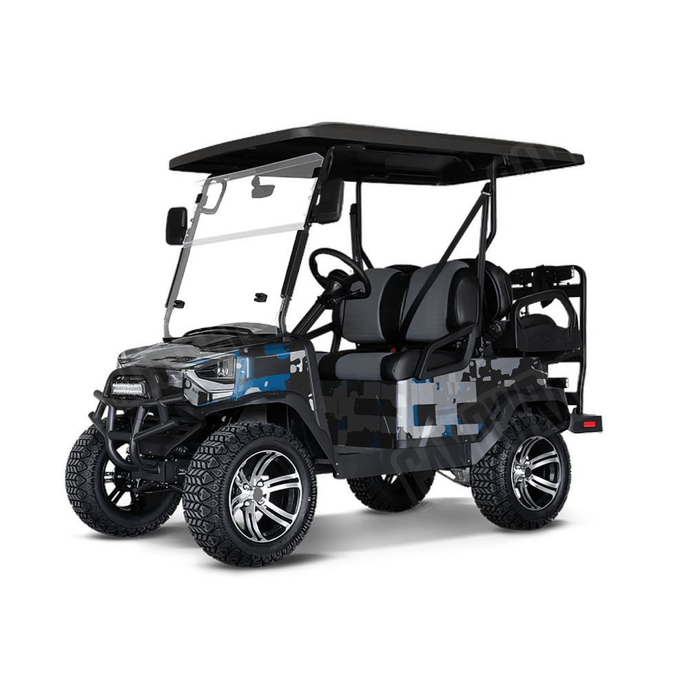 Broken Plaid Blue Tiger Golf Cart Camo Vinyl Wrap