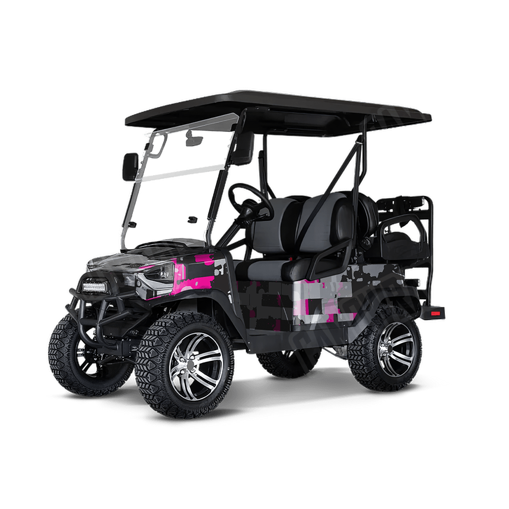 Broken Plaid Magenta Tiger Golf Cart Camo Vinyl Wrap