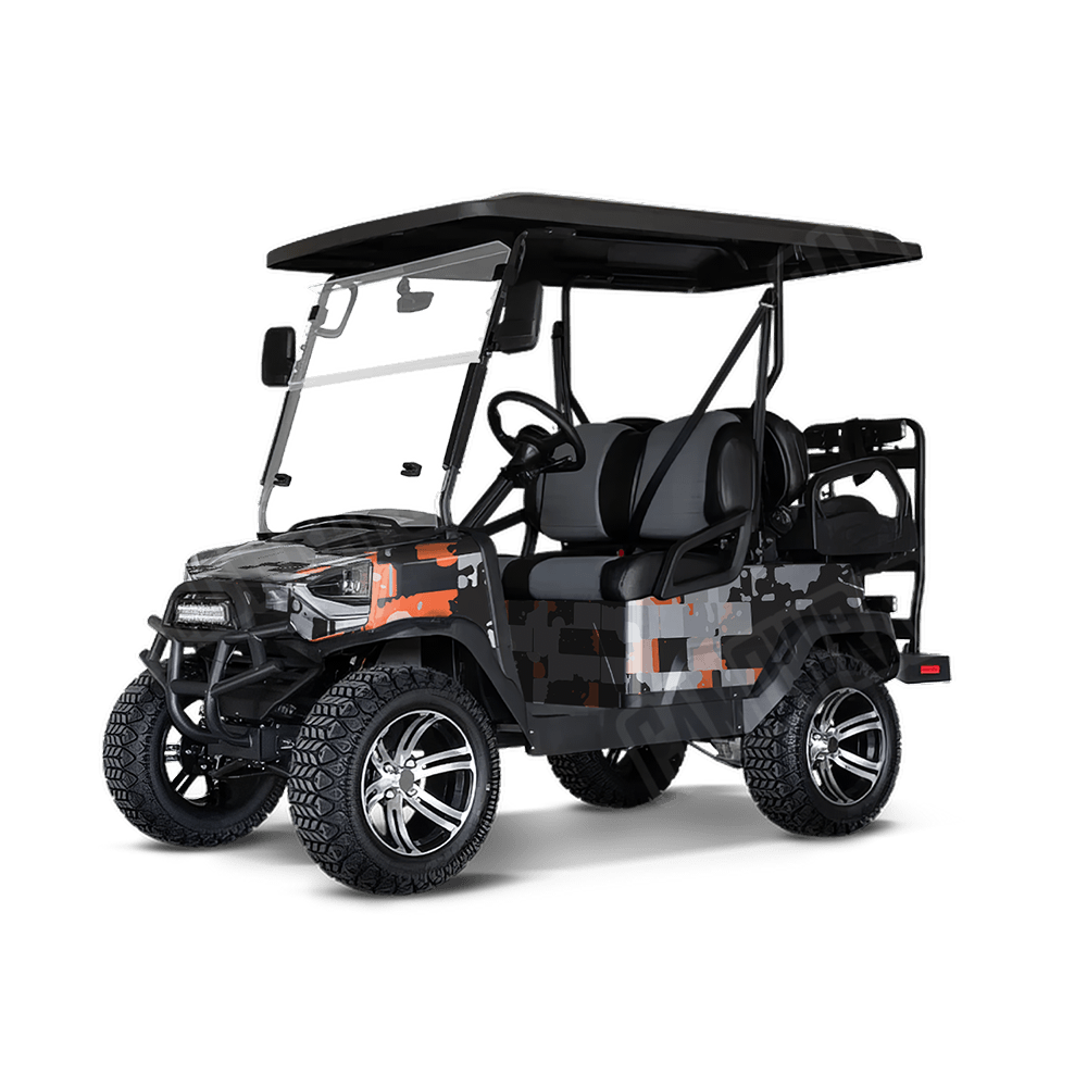 Broken Plaid Orange Tiger Golf Cart Camo Vinyl Wrap