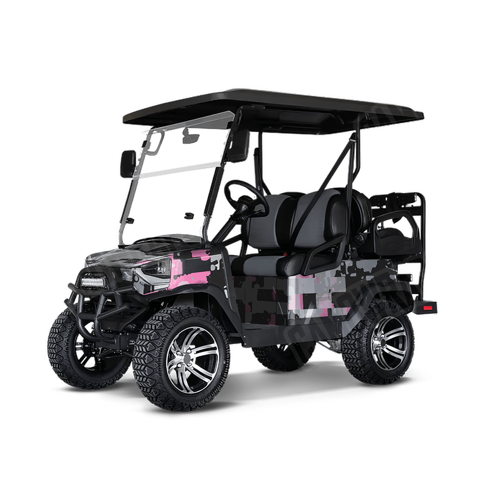 Broken Plaid Pink Tiger Golf Cart Camo Vinyl Wrap