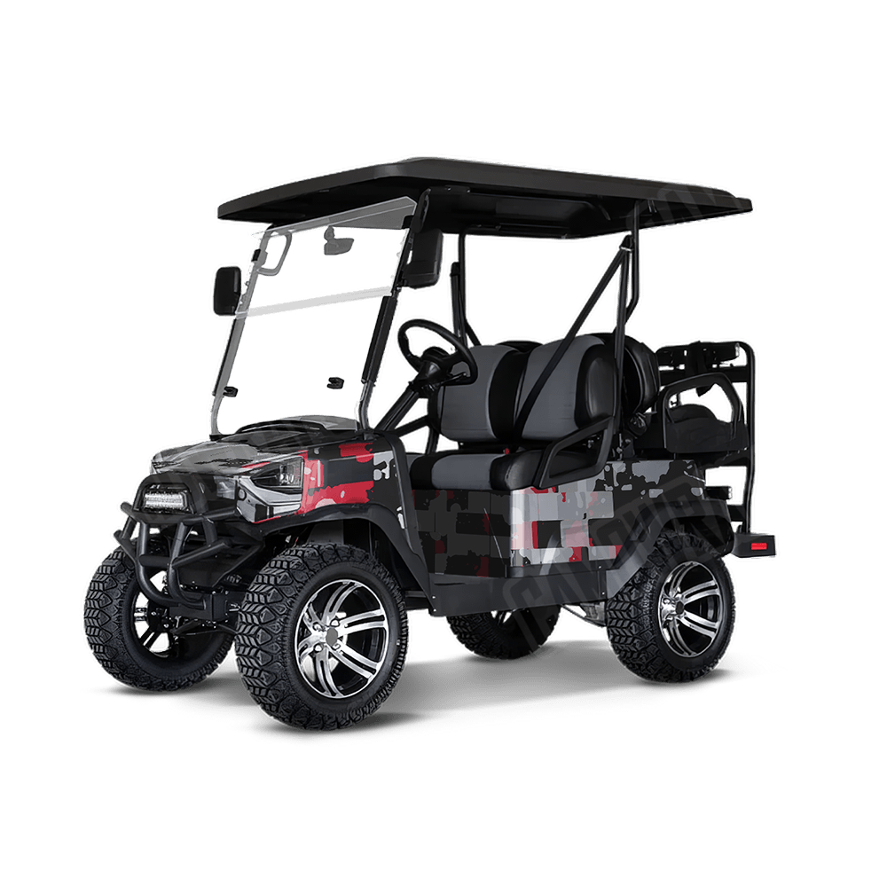 Broken Plaid Red Tiger Golf Cart Camo Vinyl Wrap