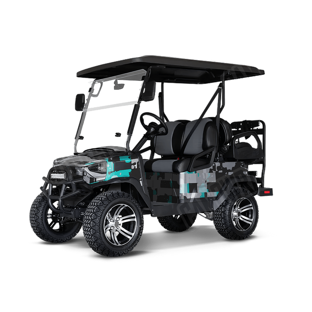Broken Plaid Tiffany Blue Tiger Golf Cart Camo Vinyl Wrap
