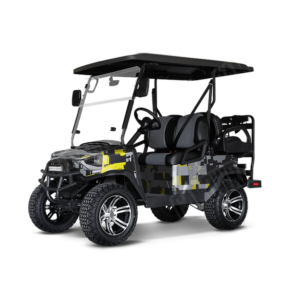 Broken Plaid Yellow Tiger Golf Cart Camo Vinyl Wrap