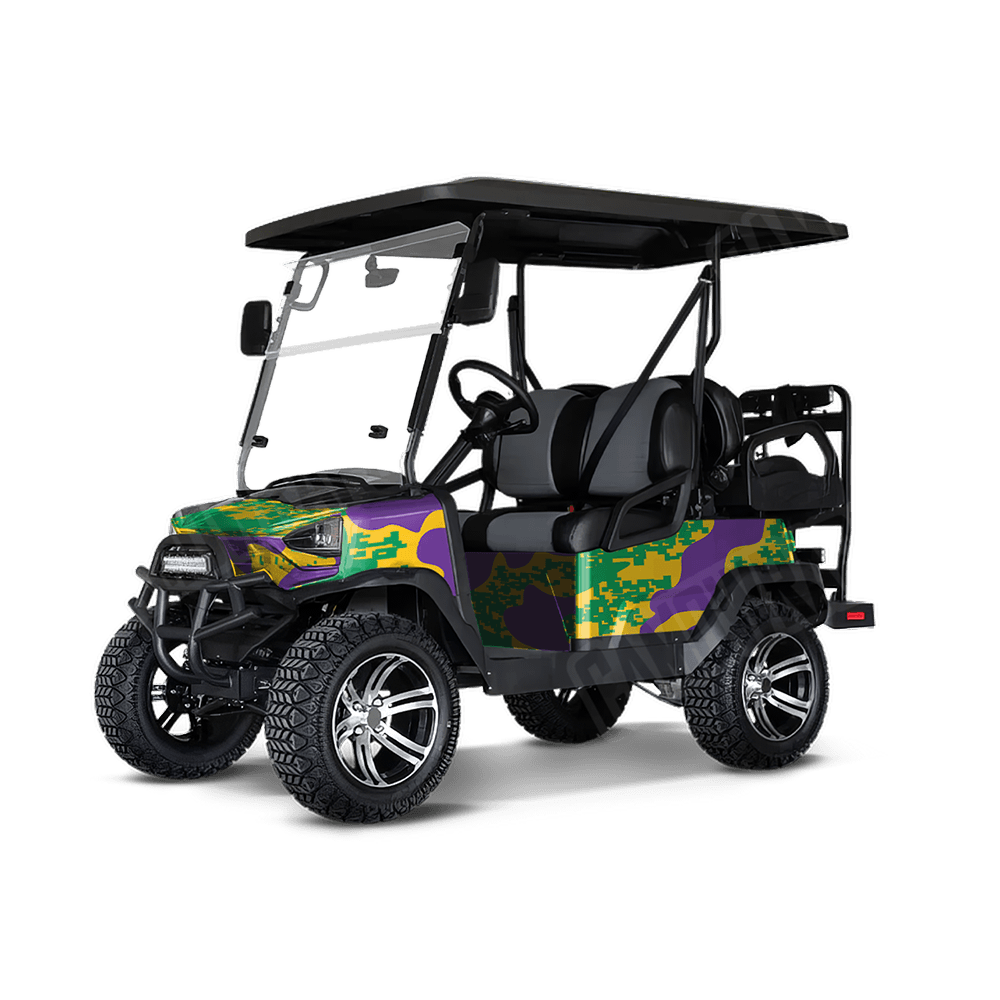 Compound Mardi Gras Golf Cart Camo Vinyl Wrap