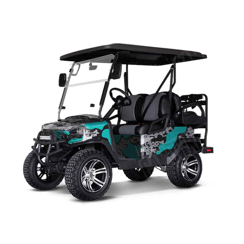 Compound Tiffany Blue Tiger Golf Cart Camo Vinyl Wrap