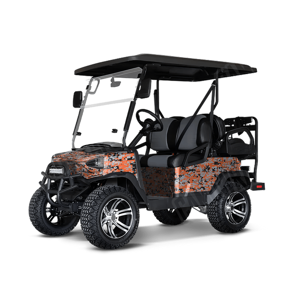 Digital Orange Tiger Golf Cart Camo Vinyl Wrap