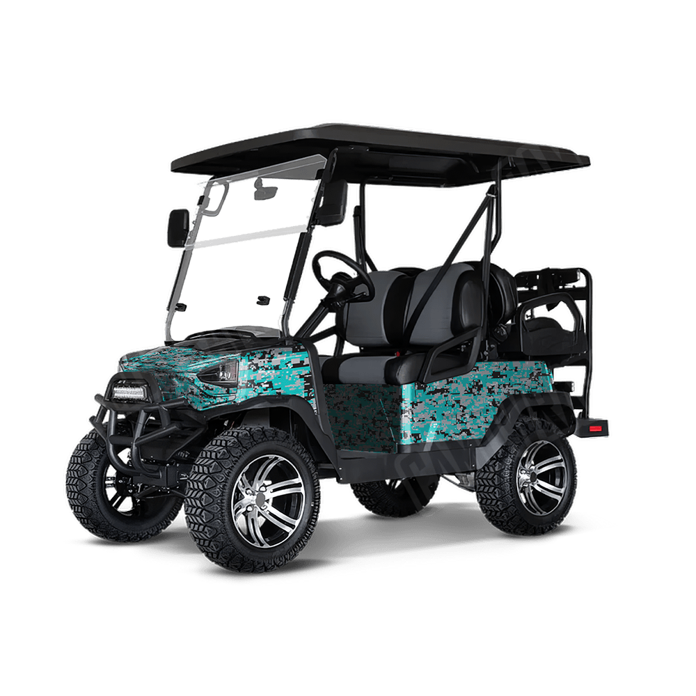 Digital Tiffany Blue Tiger Golf Cart Camo Vinyl Wrap