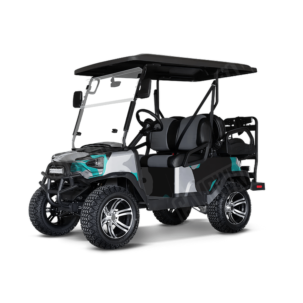 Jumbo Cumulus Tiffany Blue Tiger Golf Cart Camo Vinyl Wrap