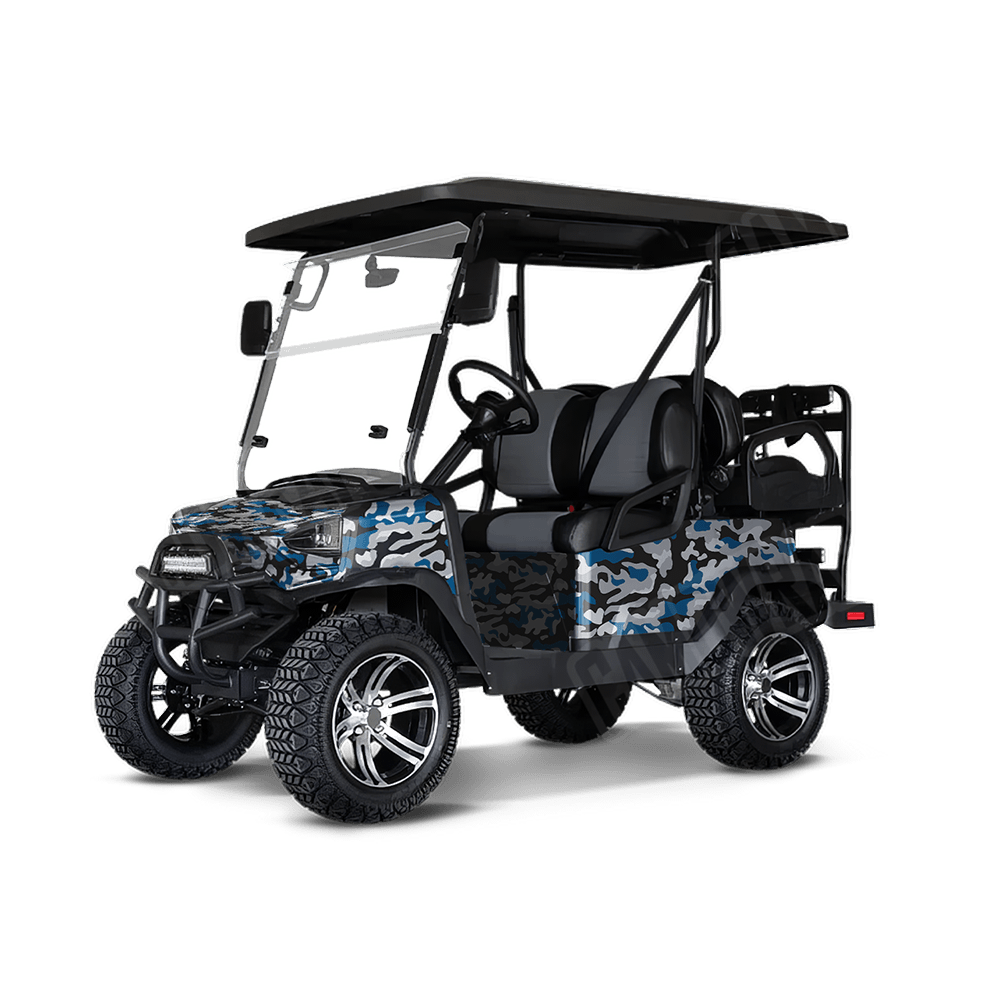 Large Classic Blue Tiger Golf Cart Camo Vinyl Wrap