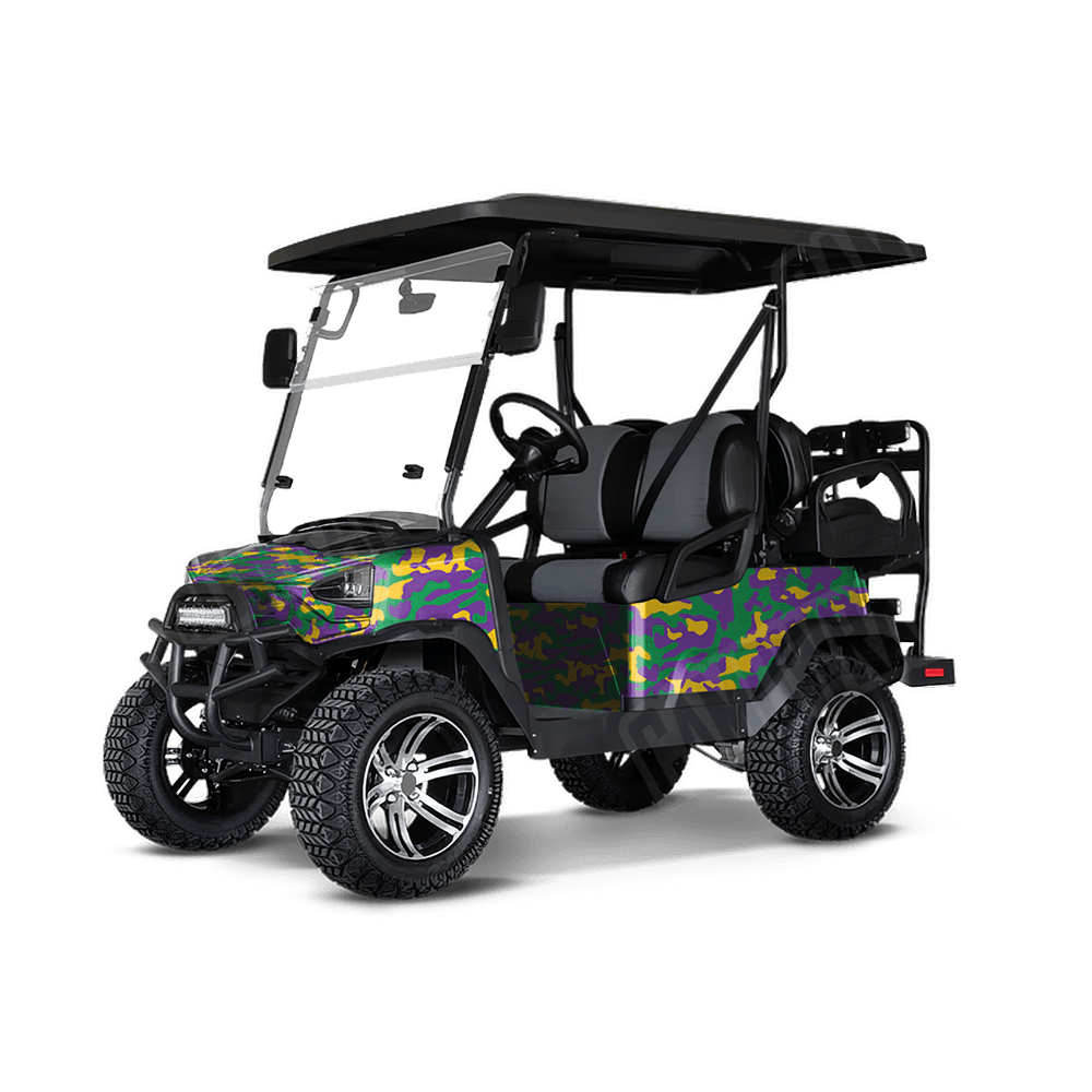 Large Classic Mardi Gras Golf Cart Camo Vinyl Wrap