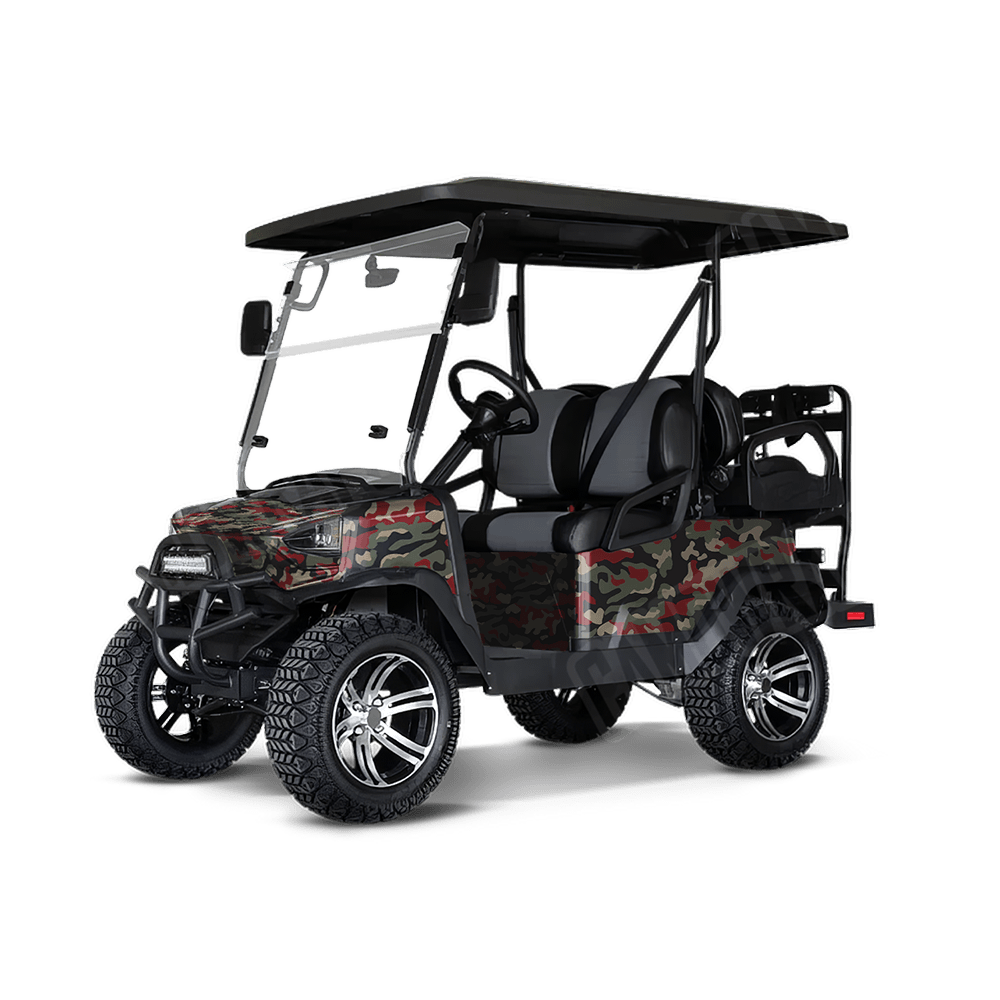Large Classic Militant Red Golf Cart Camo Vinyl Wrap