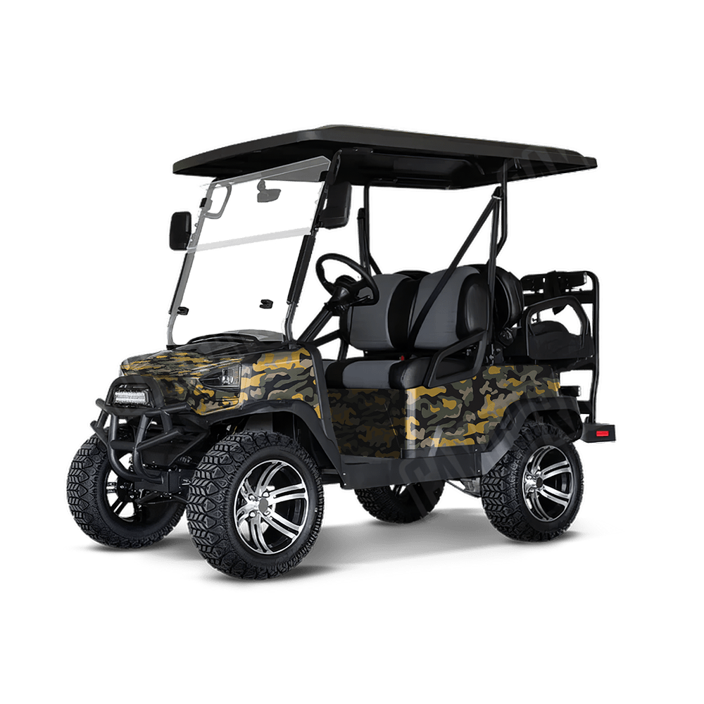 Large Classic Militant Yellow Golf Cart Camo Vinyl Wrap