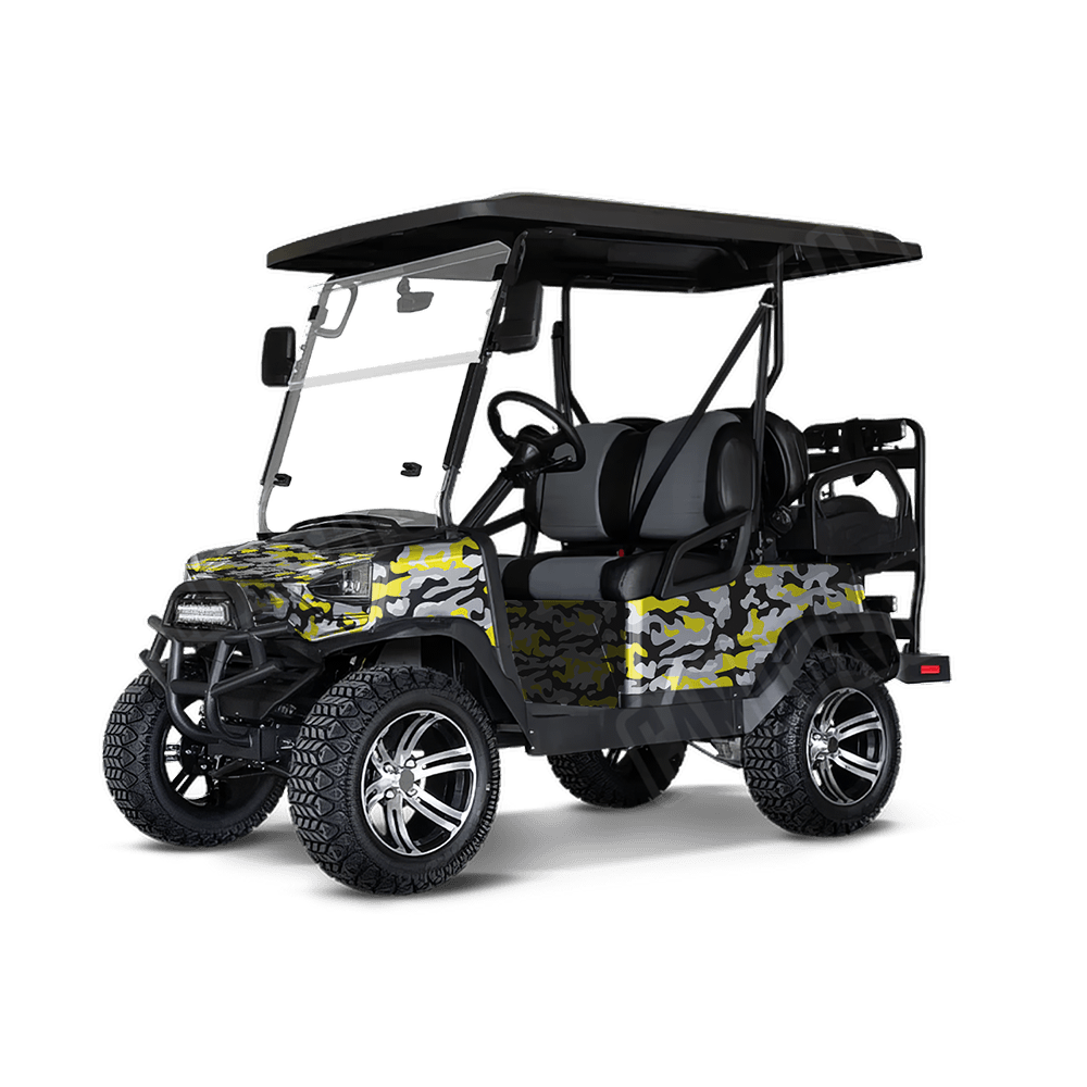 Large Classic Yellow Tiger Golf Cart Camo Vinyl Wrap