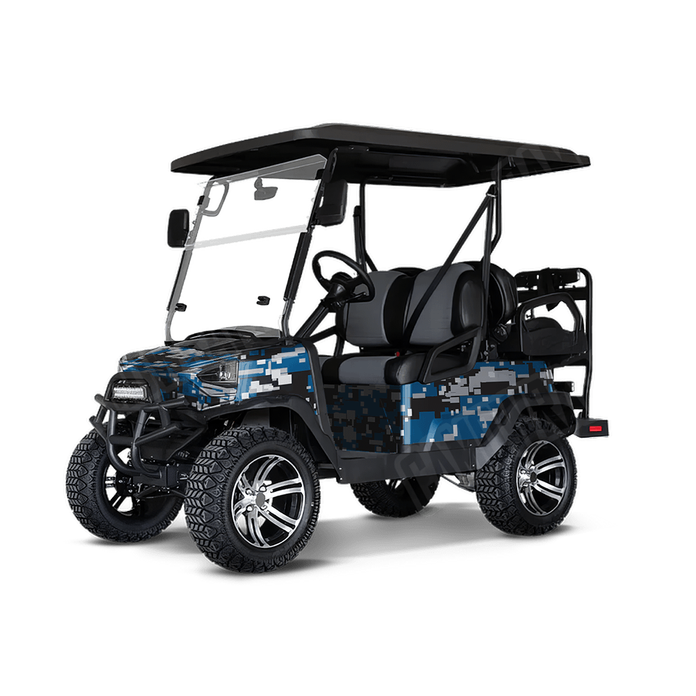 Large Digital Blue Tiger Golf Cart Camo Vinyl Wrap