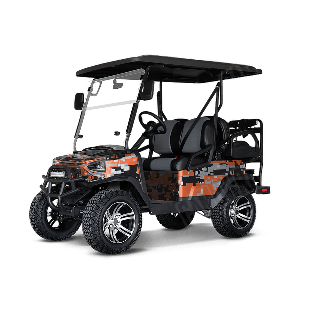 Large Digital Orange Tiger Golf Cart Camo Vinyl Wrap