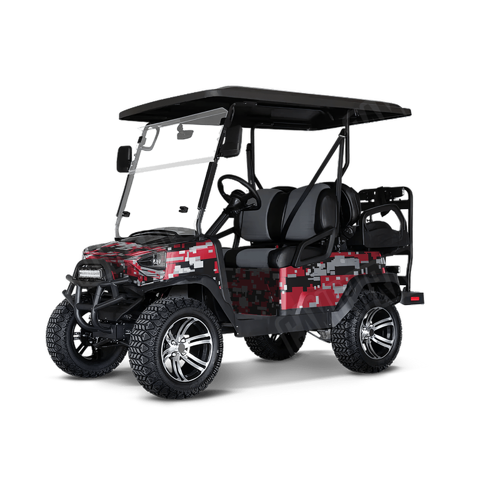 Large Digital Red Tiger Golf Cart Camo Vinyl Wrap