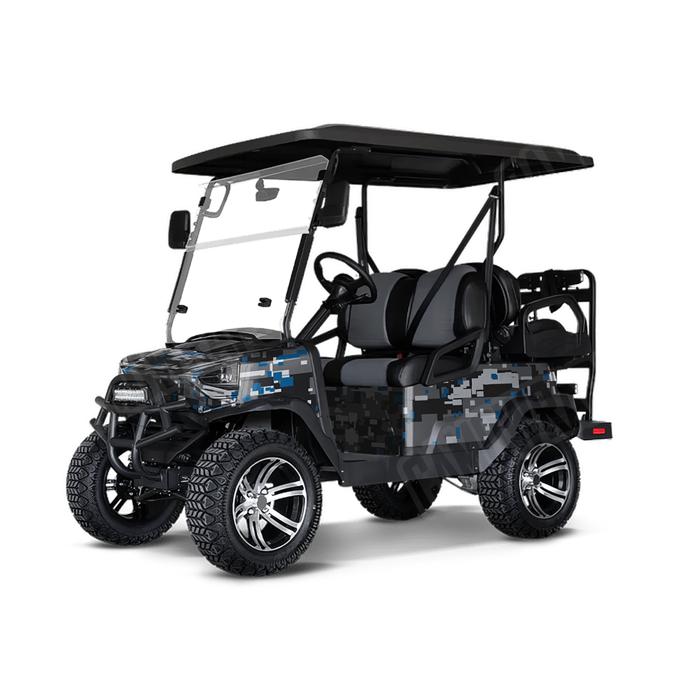 Large Digital Urban Blue Golf Cart Camo Vinyl Wrap