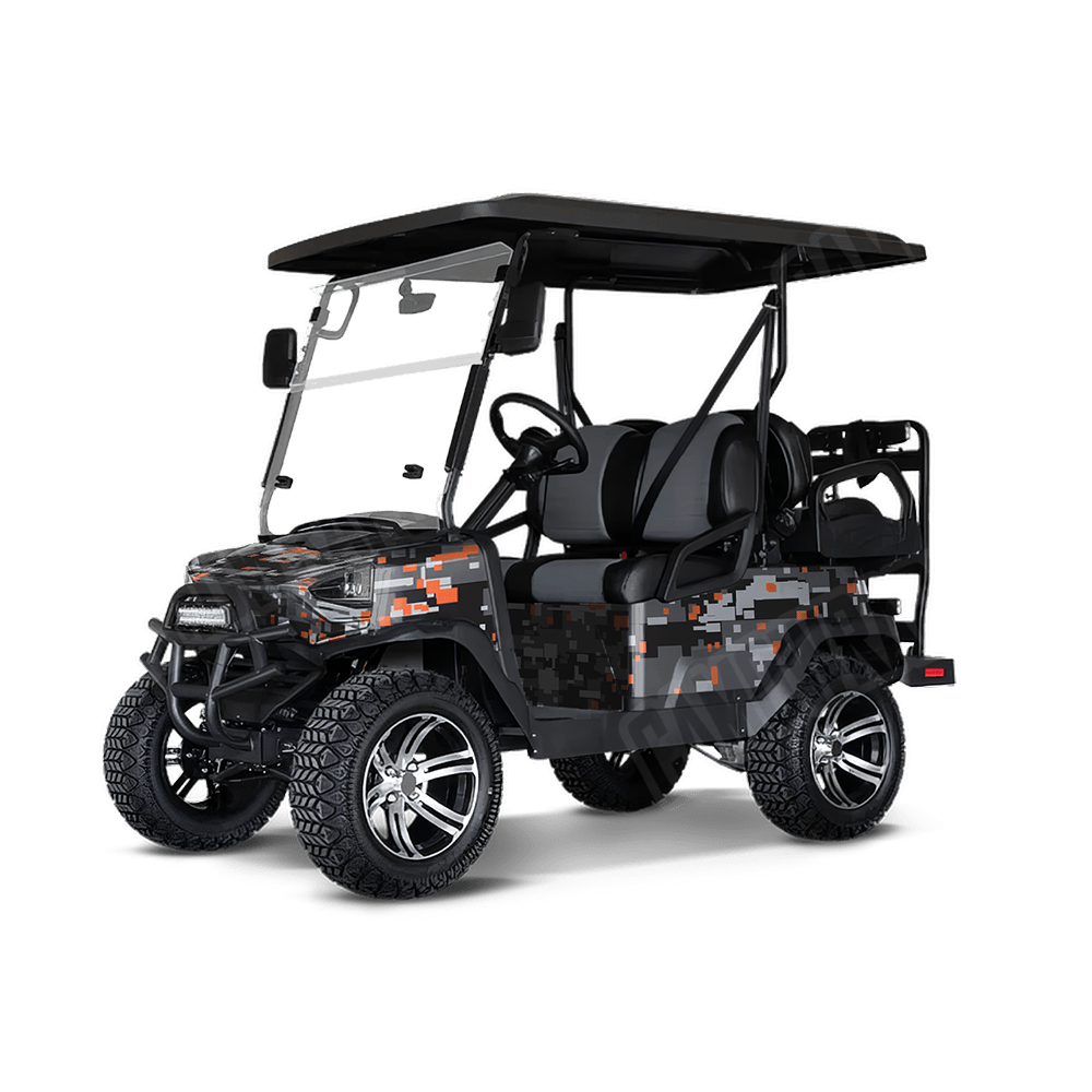 Large Digital Urban Orange Golf Cart Camo Vinyl Wrap