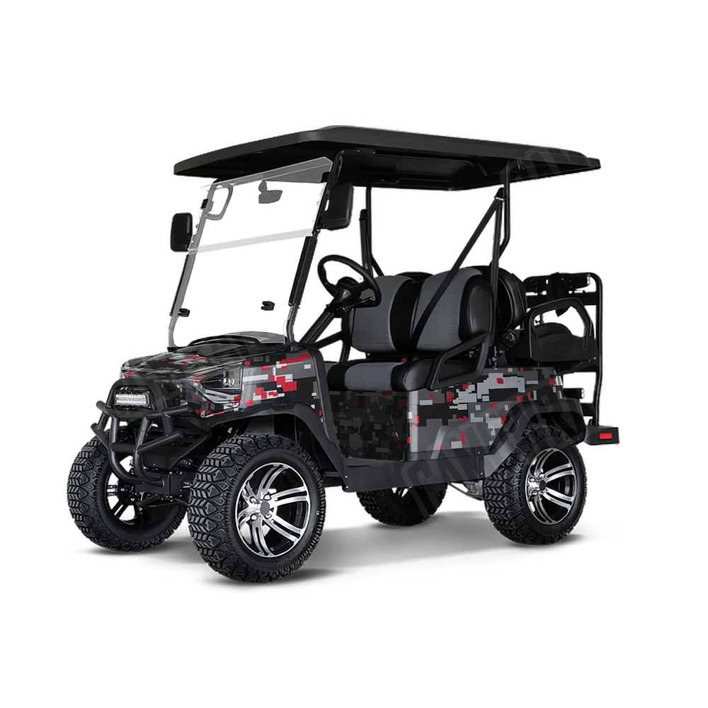 Large Digital Urban Red Golf Cart Camo Vinyl Wrap