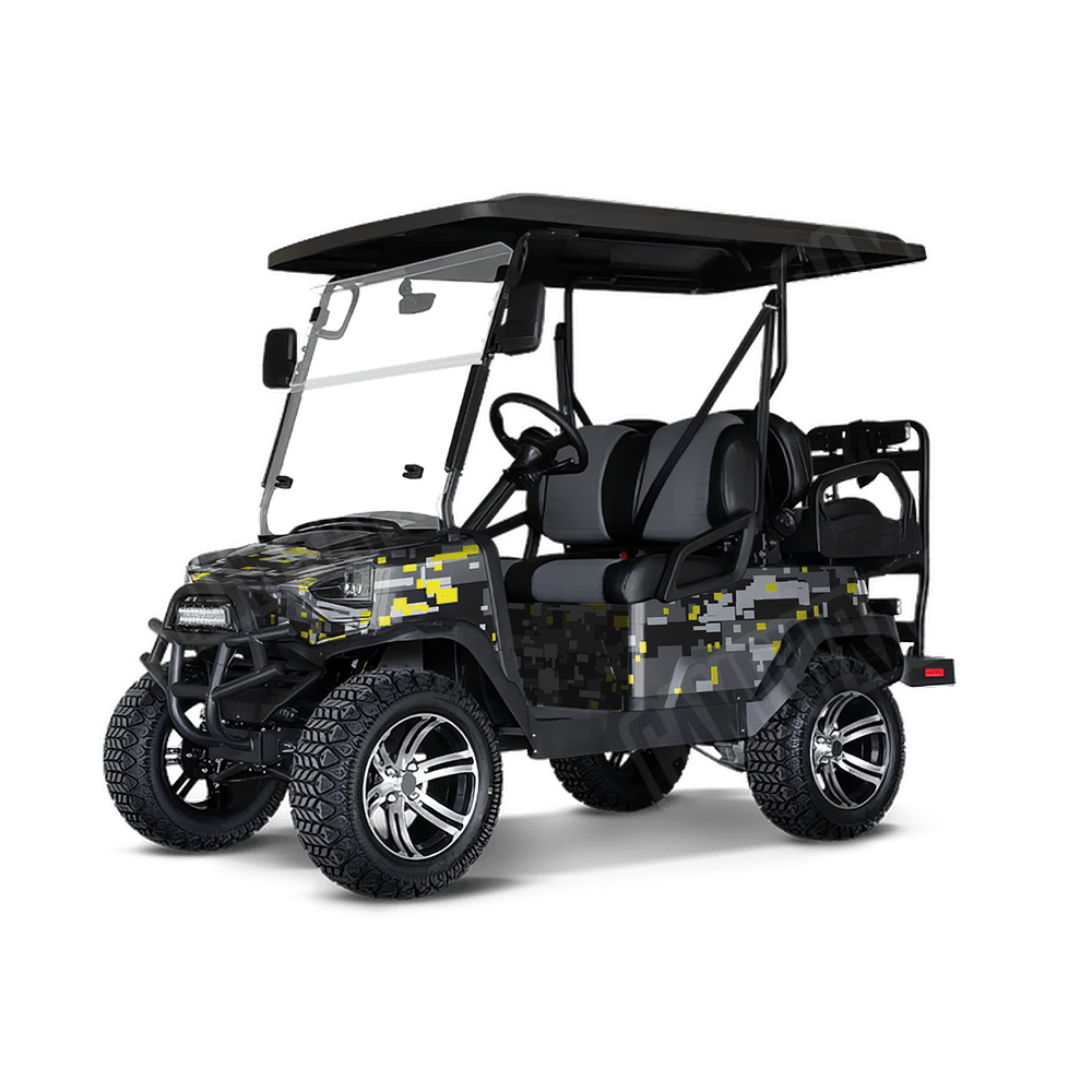 Large Digital Urban Yellow Golf Cart Camo Vinyl Wrap