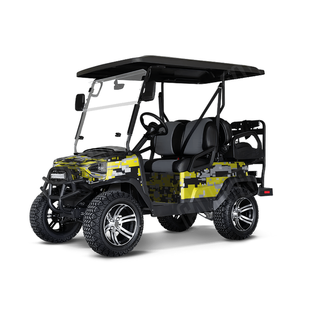 Large Digital Yellow Tiger Golf Cart Camo Vinyl Wrap