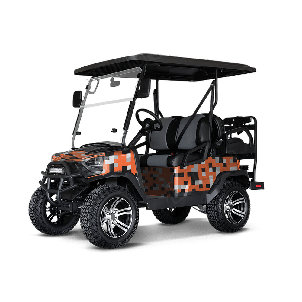 Pixel Orange Tiger Golf Cart Wraps