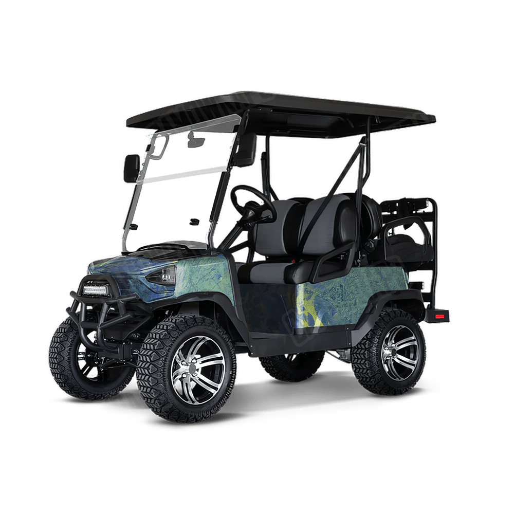 Realtree WAV3 Blue Yellow Camo Golf Cart Vinyl Wrap