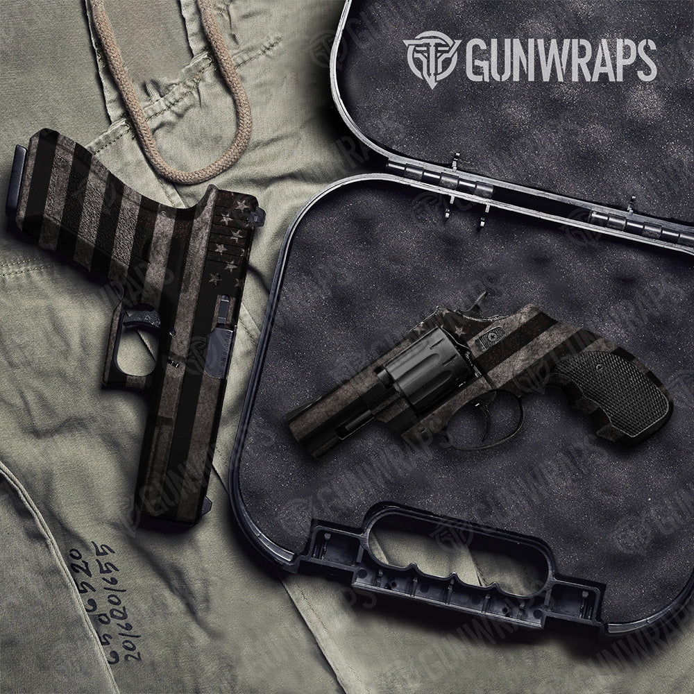 Handgun Patriotic Grayscale Flag Gun Skin Vinyl Wrap