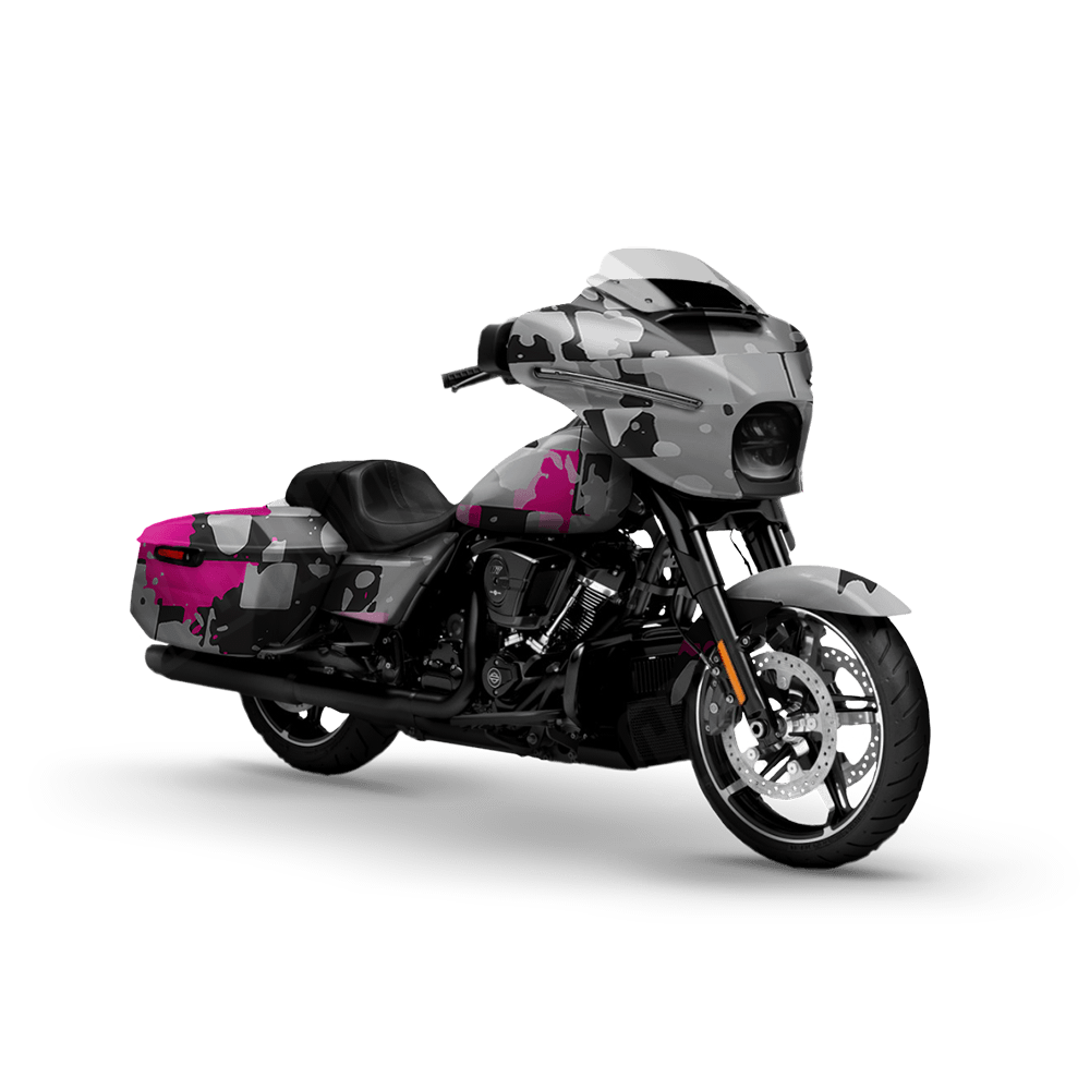 Broken Plaid Magenta Tiger Motorcycle Camo Vinyl Wrap