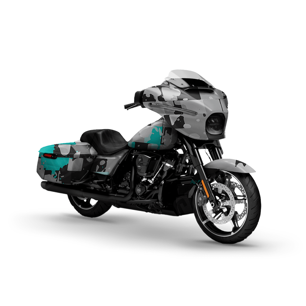 Broken Plaid Tiffany Blue Tiger Motorcycle Camo Vinyl Wrap