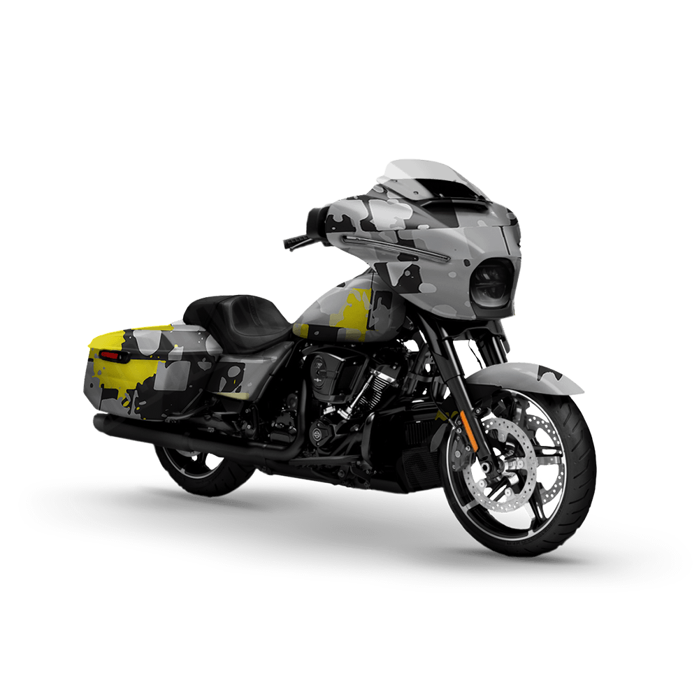 Broken Plaid Yellow Tiger Motorcycle Camo Vinyl Wrap