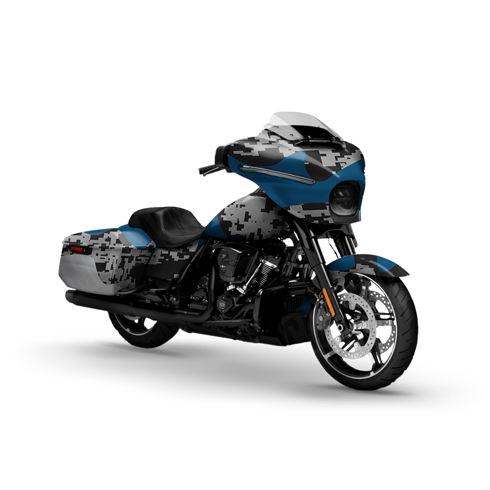 Compound Blue Tiger Motorcycle Camo Vinyl Wrap