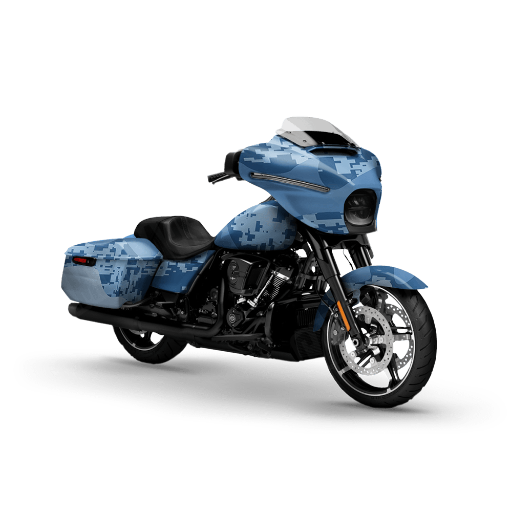 Compound Cool Blue Motorcycle Camo Vinyl Wrap